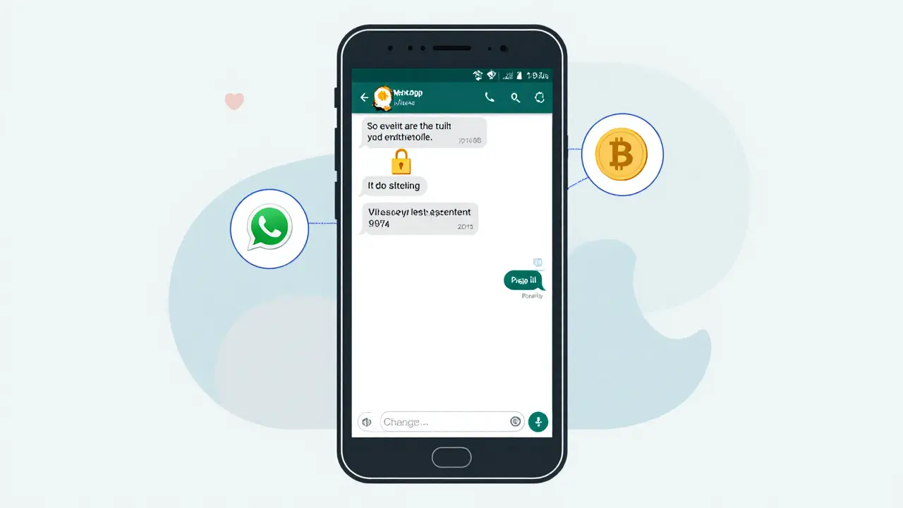 Smartphone screen showing an encrypted WhatsApp chat.