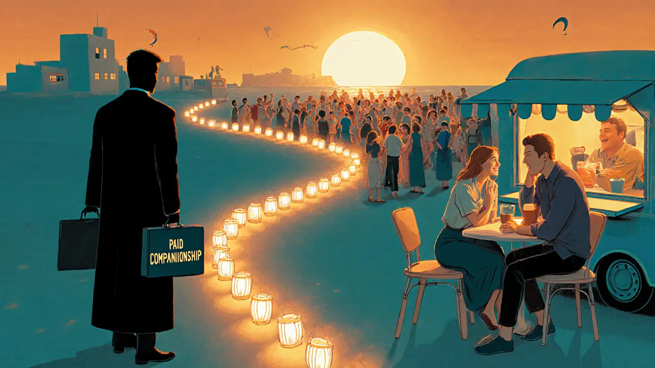 A glowing path leads from isolation to authentic connection at Dubai&#039;s Kite Beach at sunset.