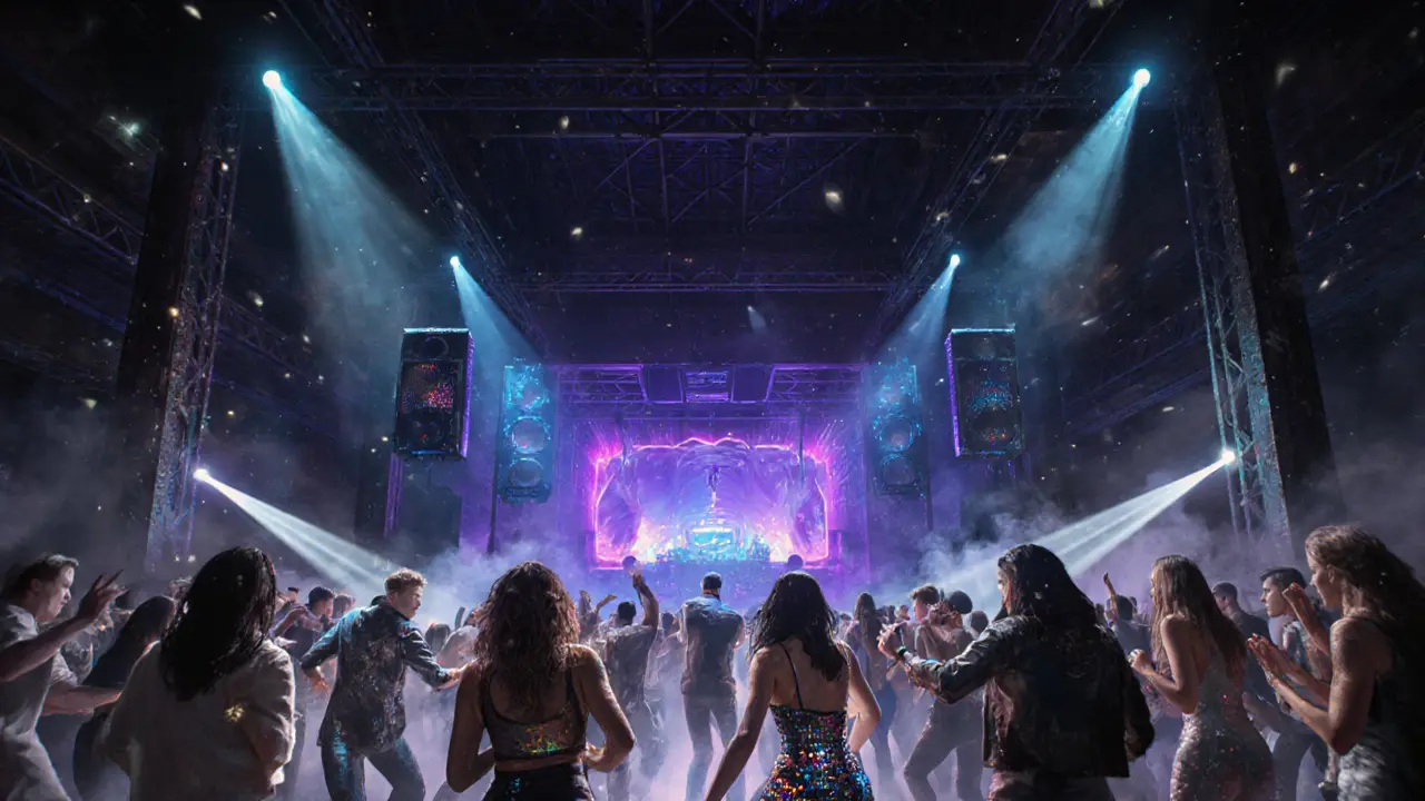 Alcatraz club dance floor with lasers, smoke, and a sea of dancers under strobe lights.