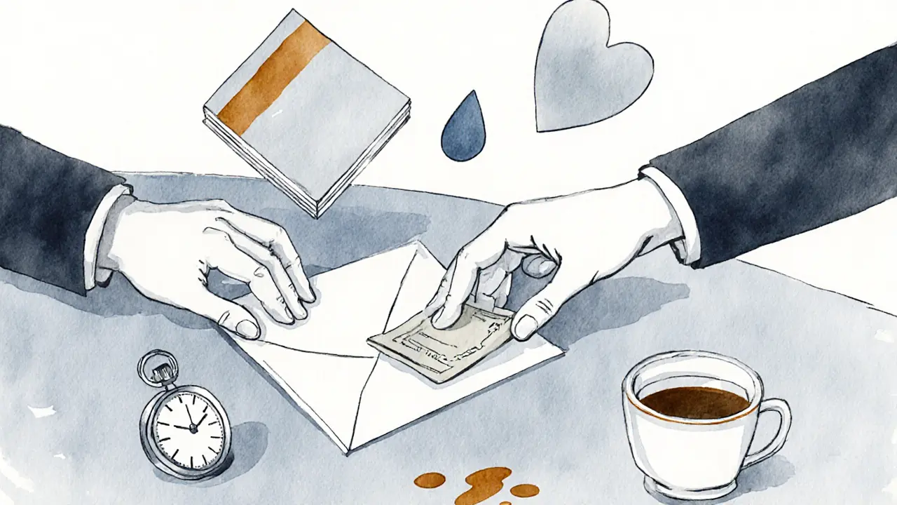 Two hands meeting over objects symbolizing respect and time, no faces shown.