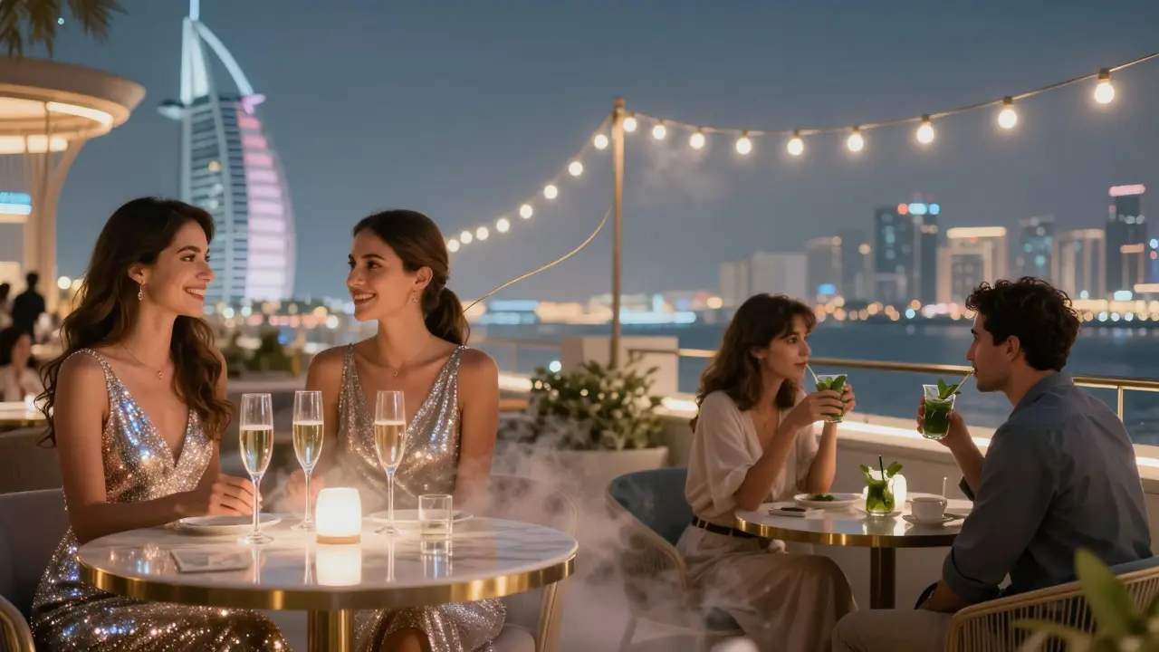 Split scene: glittering VIP club on left, quiet rooftop tea on right, golden thread connecting both worlds.